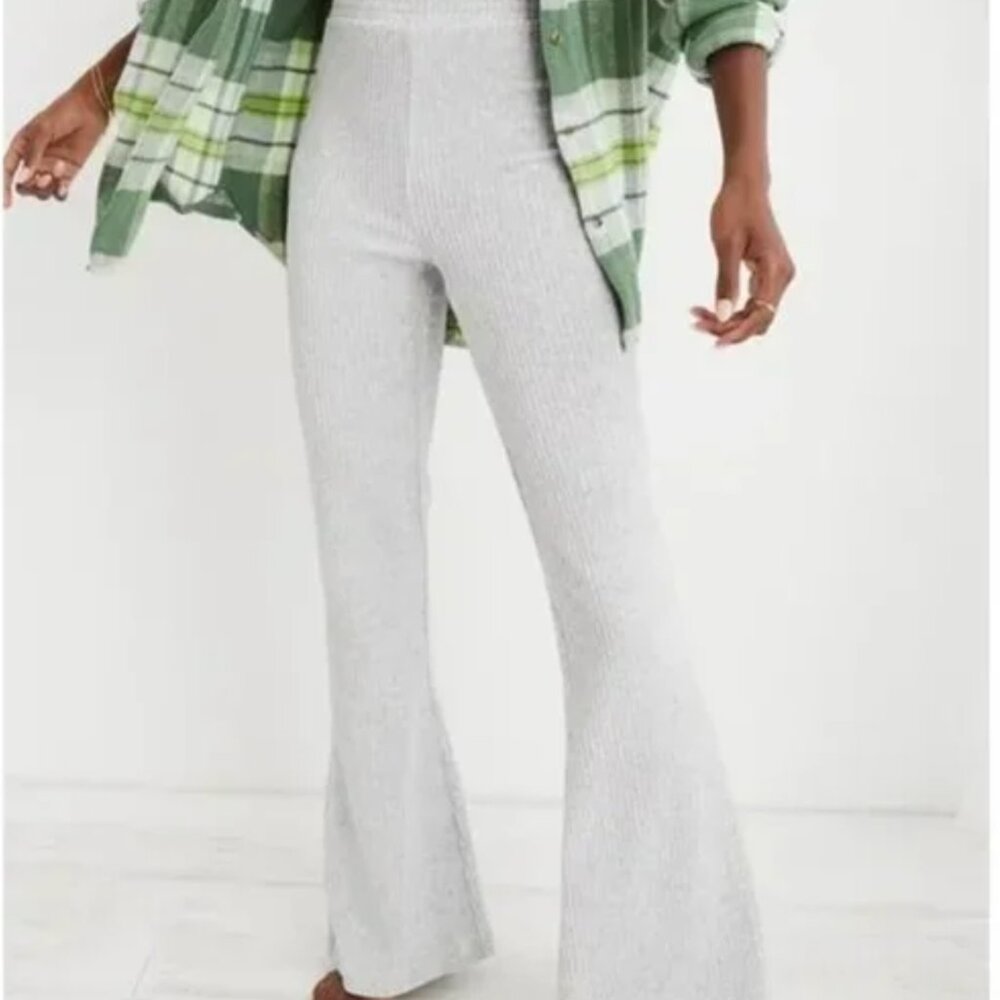Aerie Groove-On Ribbed Flared High Waisted Velour Cozy Pants Women's size XL